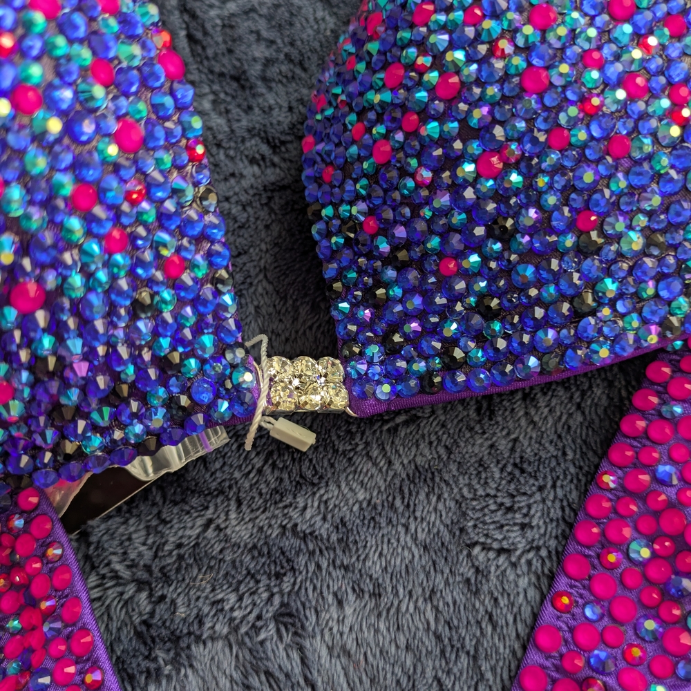 Vibrant Pink, Blue, And Purple Rhinestone competition Bikini Set - Picture 6 of 8